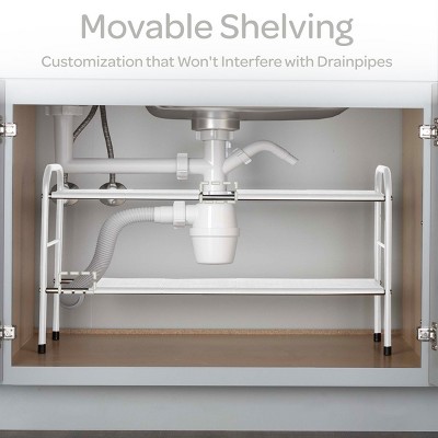 White Adjustable 2-Tier Under Sink Organizer with Removable Panels