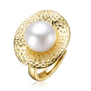 Guili Sterling Silver 14K Gold Plated Hammered Ring with Freshwater Pearl, perfect for adding texture and style to your jewelry collection. - 1 of 3