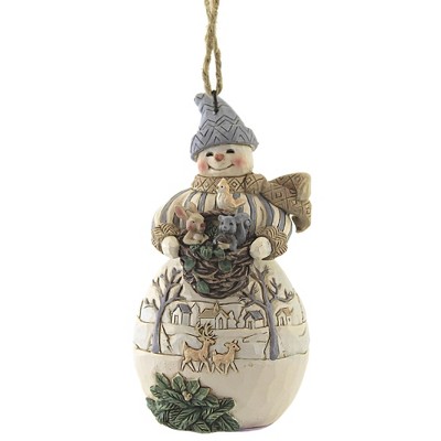 Jim Shore 4.5" Snowman With Basket Ornament Woodland  -  Tree Ornaments