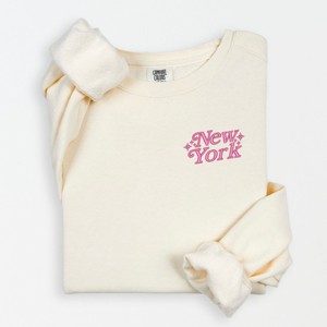 Simply Sage Market Embroidered New York Stars Lightweight Garment Dyed Sweatshirt - S - Ivory - 1 of 4
