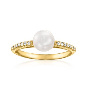 Ross-Simons 6-6.5mm Cultured Pearl and .10 ct. t.w. Diamond Ring in 14kt Yellow Gold - 1 of 4