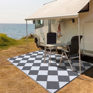 Outdoor Rug – Reversible Plastic Straw Mat with Carry Bag. Easy to Clean Checkered Floor Carpet; For RV, Patio, Camping, Deck, Picnic - 1 of 4