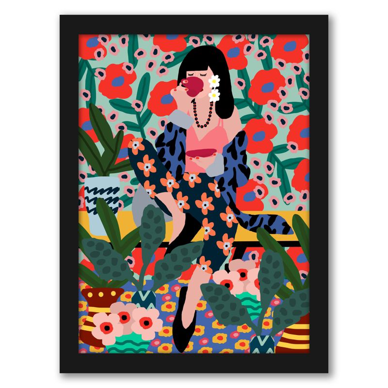 Americanflat Botanical Modern Girl Drinking Tea By Studio Grand-Pere Black Frame Wall Art, 1 of 6
