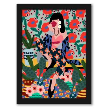 Americanflat Botanical Modern Girl Drinking Tea By Studio Grand-Pere Black Frame Wall Art