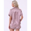 cheibear Women's 2 Pcs Satin Silky Short Sleeve Button Down Loungewear Shorts Pajamas Set - 4 of 4