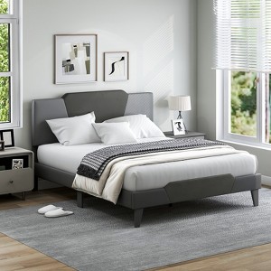 Infans Queen Size Upholstered Platform Bed Frame Velvet Headboard Mattress Foundation - 1 of 4