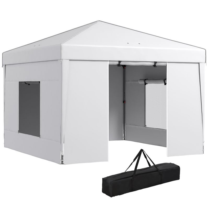 Outsunny 9.7' x 9.7' Pop Up Canopy with Sidewalls, Portable Canopy Tent with 2 Mesh Windows, Reflective Strips, Carry Bag, 1 of 7