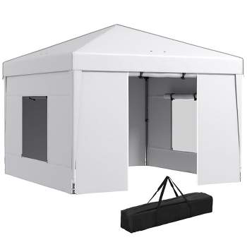 Outsunny 9.7' x 9.7' Pop Up Canopy with Sidewalls, Portable Canopy Tent with 2 Mesh Windows, Reflective Strips, Carry Bag