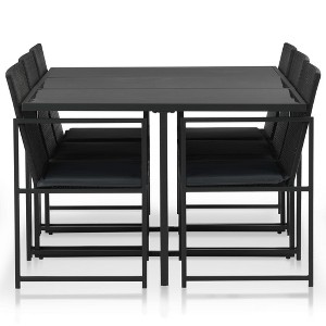 vidaXL 7-Piece Outdoor Dining Set - Patio Furniture with Cushions, Poly Rattan, Black, with Powder-Coated Steel Frame, Table and 6 Chairs. - 1 of 4