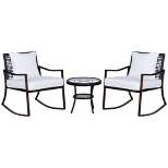 Outsunny 3-Piece Bistro Set Outdoor Wicker Furniture Set with Rattan Rocking Chair, Side Table for Patio Backyard Garden and Balcony