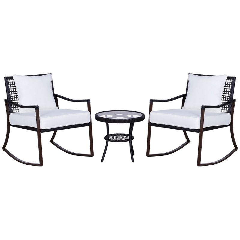 Outsunny 3-Piece Bistro Set Outdoor Wicker Furniture Set with Rattan Rocking Chair, Side Table for Patio Backyard Garden and Balcony, 1 of 9