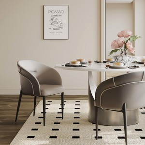 POVISON Modern Upholstered Dining Chairs Set of 2, Leather Barrel Chairs, Dark Gray - 1 of 4