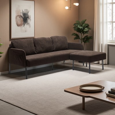 L-Shaped Sectional Sofa with Ottoman, Modern Upholstered Couch for Small Spaces