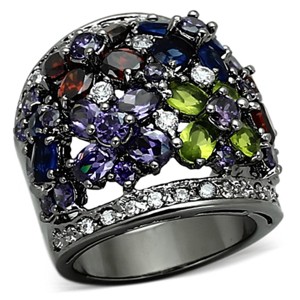Slickblue Brass Ring with Multi-Color CZ Stones & Ruthenium Finish for Women – Synthetic Jewelry, Sizes 5-9 - 1 of 3
