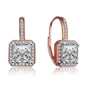 Guili Sterling Silver CZ Square Cushion Drop Earrings with Rose Gold Plating, A Classic, Timeless, and Elegant Jewelry Collection Essential - 1 of 4