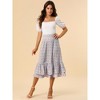 INSPIRE CHIC Women's Chiffon Elastic Waist Ruffle Tiered Flowy Midi Floral Printed Skirts - 3 of 4