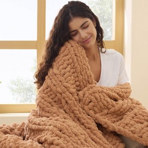 Bedsure Chunky Knit Throw Blanket for Couch - 100% Hand Knitted, 5.06 lbs Chenille Blanket for Bed Living Room Home Decor, Thick and Soft - 1 of 4