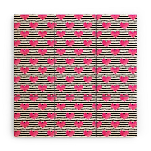 Little Arrow Design Co Watercolor Hearts On Stripes 5' X 5' Wood Wall Mural  - Society6 : Target