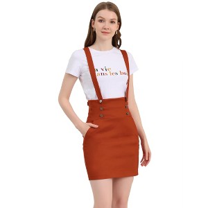Allegra K Women's Button Decor High Waist Straight Braces Suspender Skirt - 1 of 4