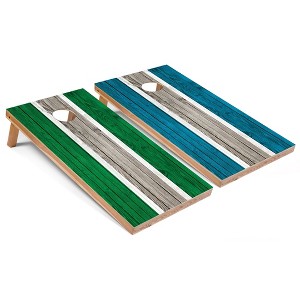 Skip's Garage Kelly and Turquoise Striped Cornhole Board Set, Includes 2 Boards, 8 Bags & Optional Accessories - 1 of 4