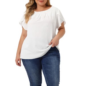Agnes Orinda Women's Plus Size Elegant Pleated Petal Tulip Short Sleeve Office Work Summer Blouses - 1 of 4