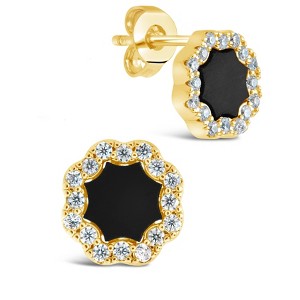 SHINE by Sterling Forever CZ Bezel Frame Rose Petal Stud Earrings - 1 of 4