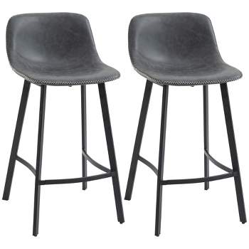 HOMCOM 27.25" Counter Height Bar Stools Set of 2, Industrial Kitchen Stools, Upholstered Armless Bar Chairs with Back, Steel Legs