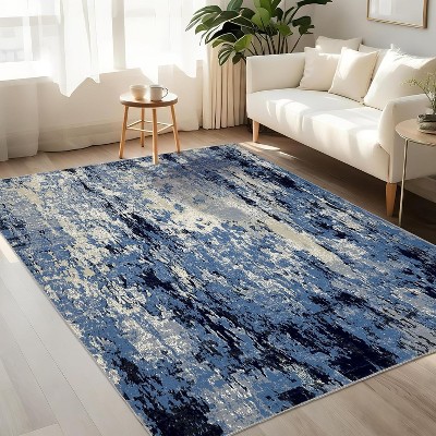 Abstract Runner Rug, Washable Stain Resistant Carpet with Non-Slip Backing, Low Pile Floor Cover for Kitchen Hallway Laundry Bedroom