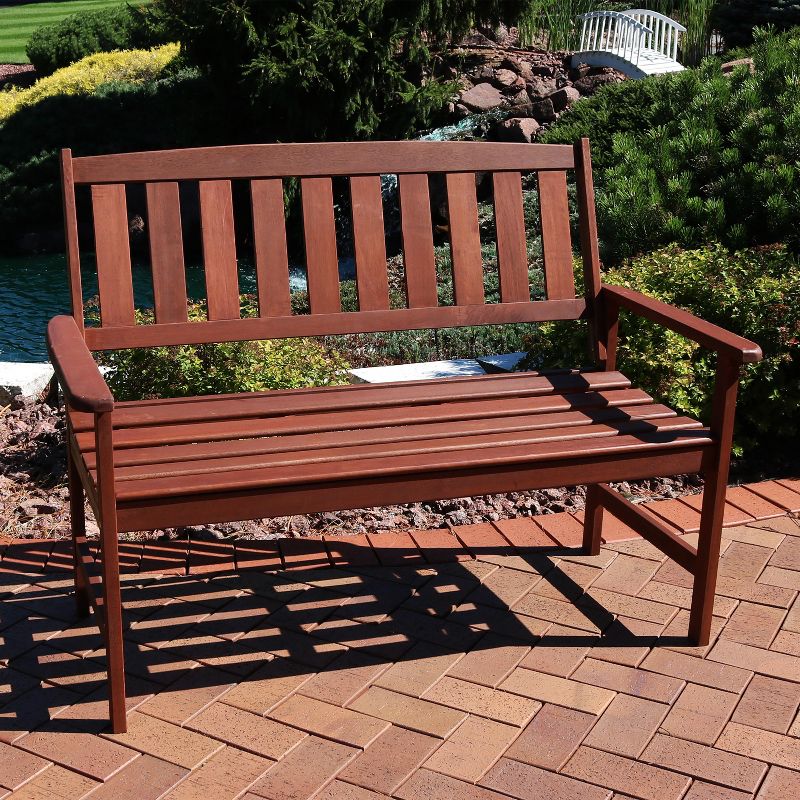 Sunnydaze Outdoor Meranti Wood with Teak Oil Finish Modern Rustic Wooden 2-Person Bench Seat - Brown, 3 of 11