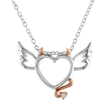 0.01 CT. T.W. Diamond Devilish Heart Chain Necklace in Pink Rhodium Plated and Sterling Silver - White