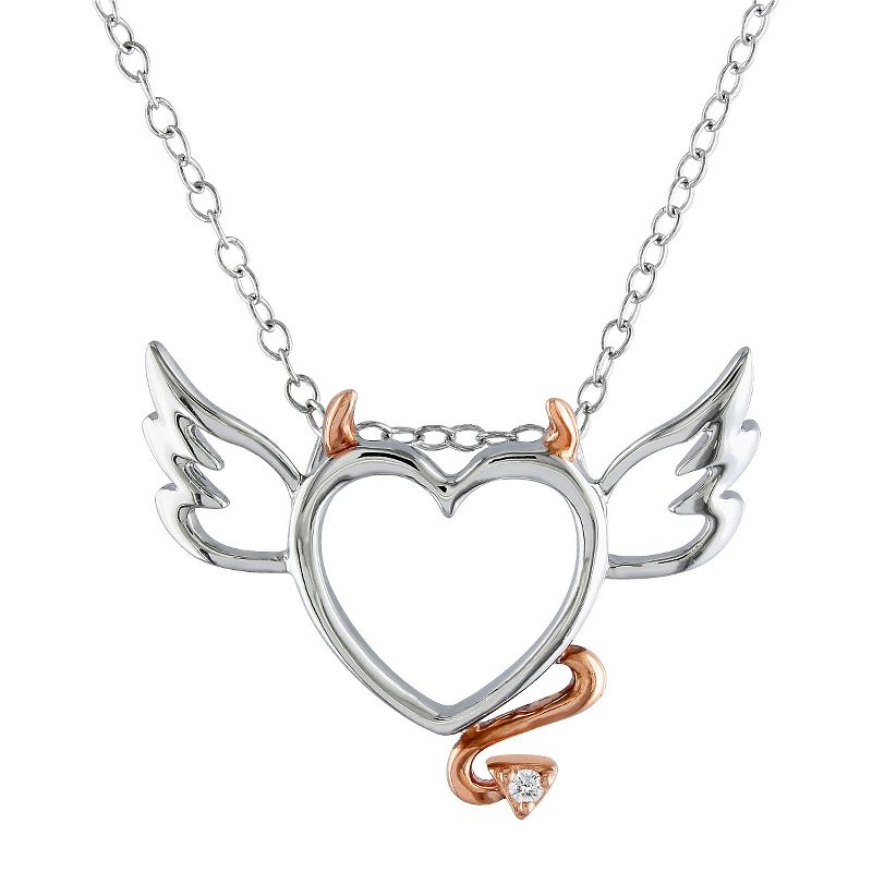 0.01 CT. T.W. Diamond Devilish Heart Chain Necklace in Pink Rhodium Plated and Sterling Silver - White, 1 of 4