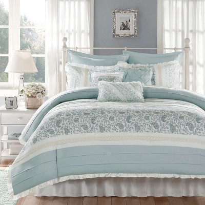 Baby Blue Cotton Pintuck Ruffled California King Duvet Set