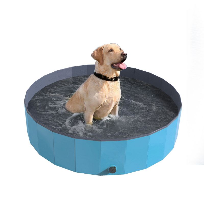 Portable Dog Pool for Large Dogs - Foldable Plastic Bathing Tub with Drain and Carrying Bag for Pets and Backyard Play with Kids by PETMAKER (Blue), 5 of 8
