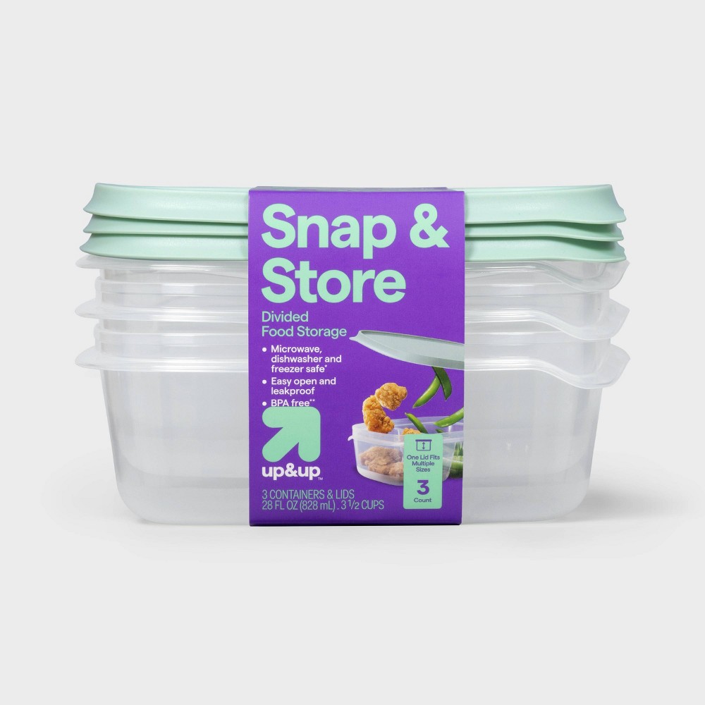 Photos - Food Container Snap & Store Divided Rectangle Food Storage Containers - 28 fl oz/3ct - up&up™