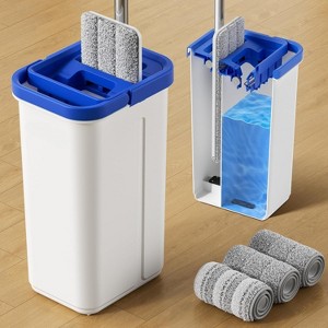 Mop and Bucket Set with Wringer - Long Handle Wall & Floor Cleaning System, Includes Squeeze Mop and Microfiber Pads - 1 of 4
