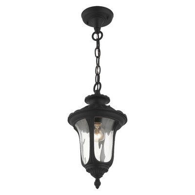 Oxford Textured Black Hand Blown Glass 1-Light Outdoor Pendant
