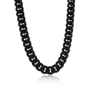 Metallo Stainless Steel 14mm Miami Cuban Chain Necklace - Matte Black IP Plated - Black - 24 Inch - 1 of 3