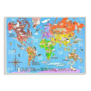 10"x0.5"x15" Our Big Beautiful World Map Kids' Wall Plaque Art - Stupell Industries