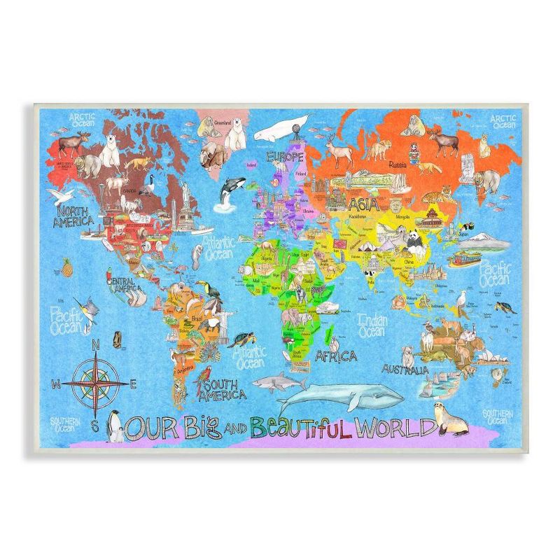 10&#34;x0.5&#34;x15&#34; Our Big Beautiful World Map Kids&#39; Wall Plaque Art - Stupell Industries, 1 of 7