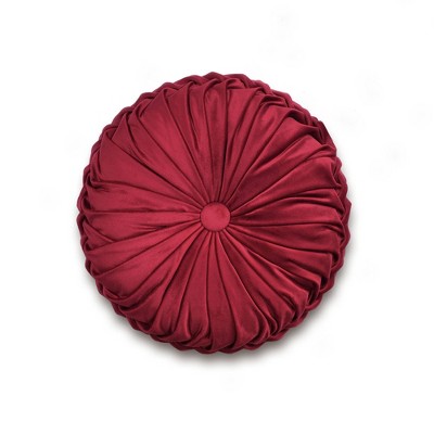 15" Soft Velvet Pleated Round Throw Pillow Red - Lush Décor