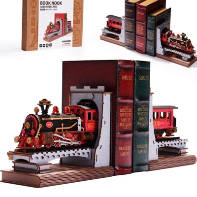 Robotime 3D Puzzles for Adults DIY Book Nook Kit Decorative Bookends 6.5" Model Building Kit Crafts for Adults Gifts, Red, 12.36"*9.09"*1.57"