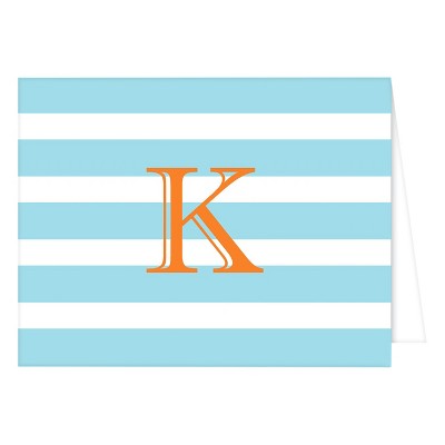 "K" Monogram Cabana Stripe Folded Notes Collections Light Blue