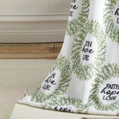 Faith Hope Love White and Green Fleece Throw Blanket