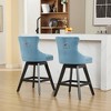 Gulches Light Blue Velvet Button Tufted Swivel Barstool Set of 2 Chrome Nailhead Rubber Wood Legs 360 Degree Curved Back 300 lb Counter Height - 4 of 4