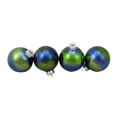 Northlight 4ct Blue and Green Striped Speckled Christmas Ball Ornaments 3.25" (80mm)