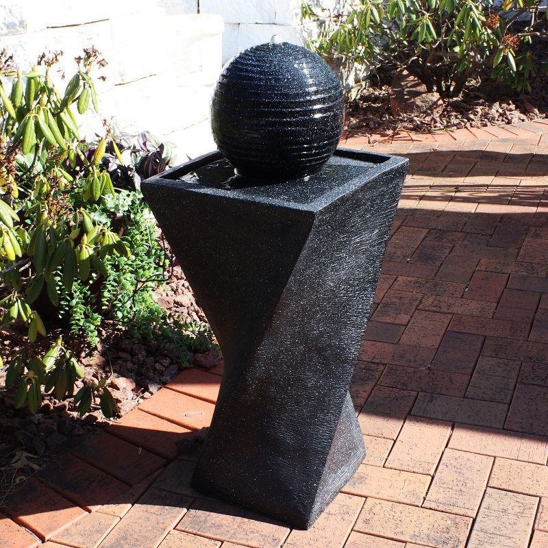 Sunnydaze Outdoor Black Ball Solar Powered Water Fountain with Backup Battery and LED Light - 32" - Black, 4 of 16