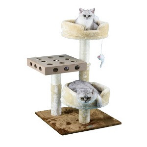 Go Pet Club 32" IQ Busy Box Cat Scratching Post with Padded Perches SF064 - Beige - 1 of 2