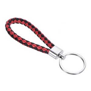 Unique Bargains Braided Leather Car Wallet Keychain with Stainless Steel Key Ring - 1 of 3