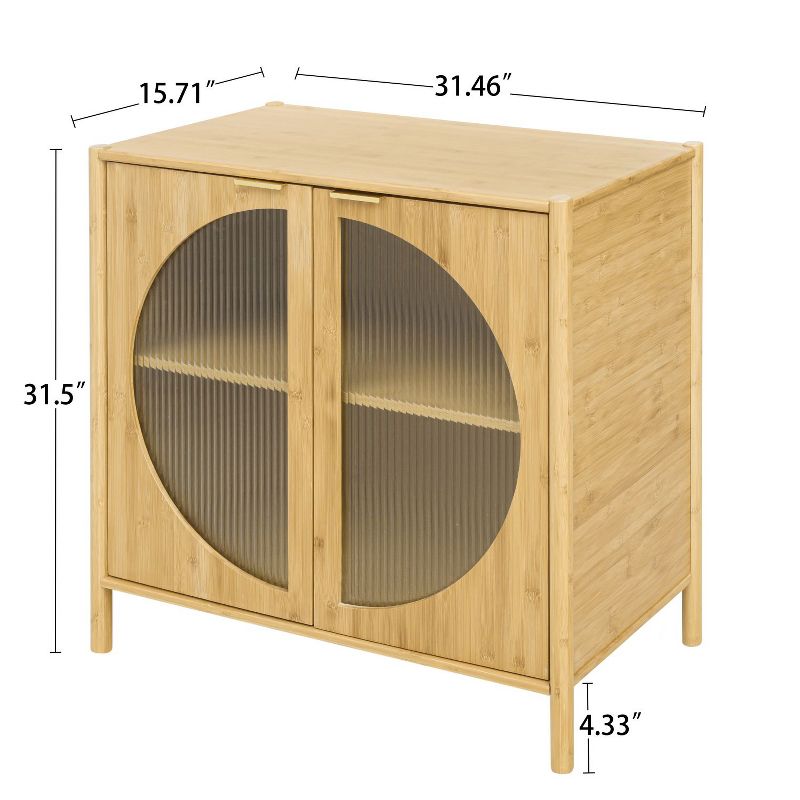 Aash 2-Doors Solid Bamboo Storage Cabinet,MDF Composite Circle-Shape Doors Farmhouse Storage Cabinet With 1 Adjustable Inner Shelves-The Pop Maison, 4 of 11