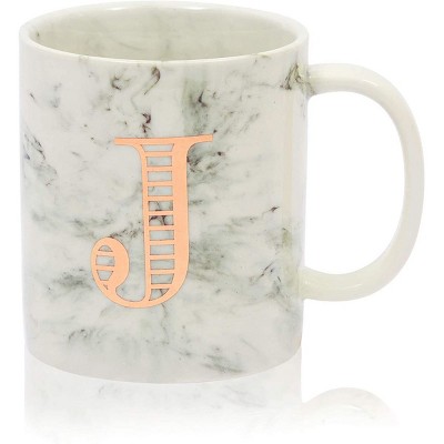 Farmlyn Creek White Marble Ceramic Coffee Mug Tea Cup, Letter J for Monogrammed Gift (11 oz)